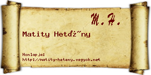 Matity Hetény névjegykártya